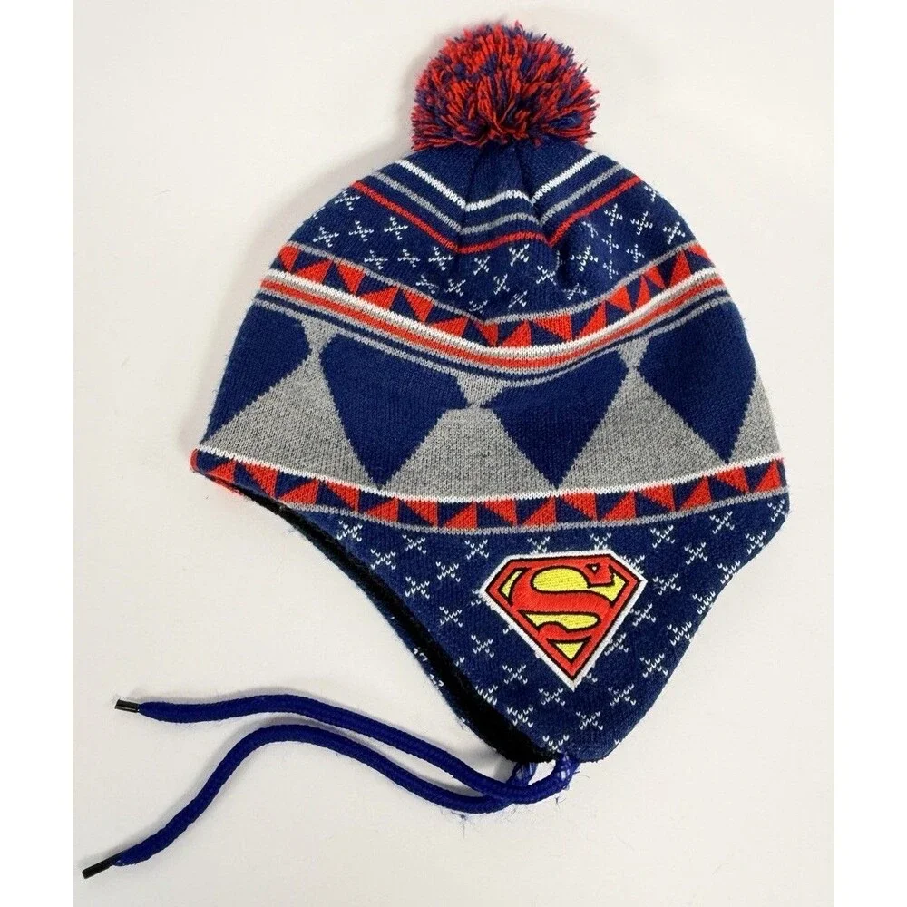 Superman Logo DC Comics Tight Knit Dual Layer Winter Hat Beanie Ear Flaps READ
